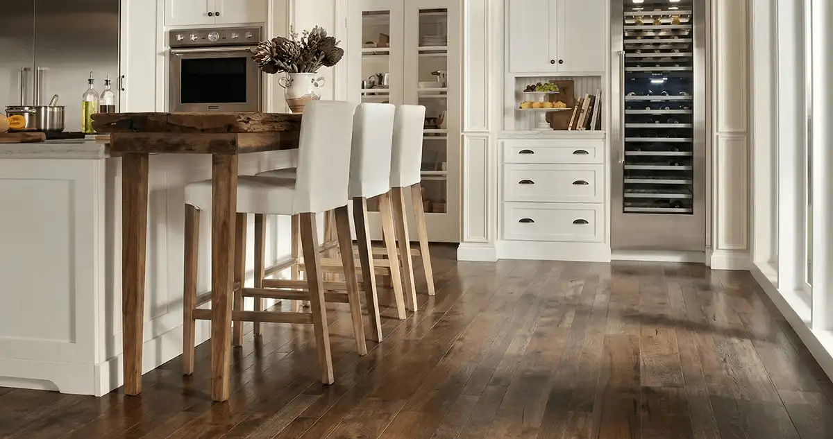 Professionally installed and refinished hardwood flooring in a residential home, showcasing smooth finish and natural wood tones in Albuquerque, NM
